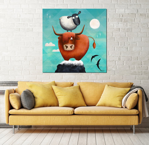 Ellie the Highland and Boozy Boo Sheep - Highland Art Canvas